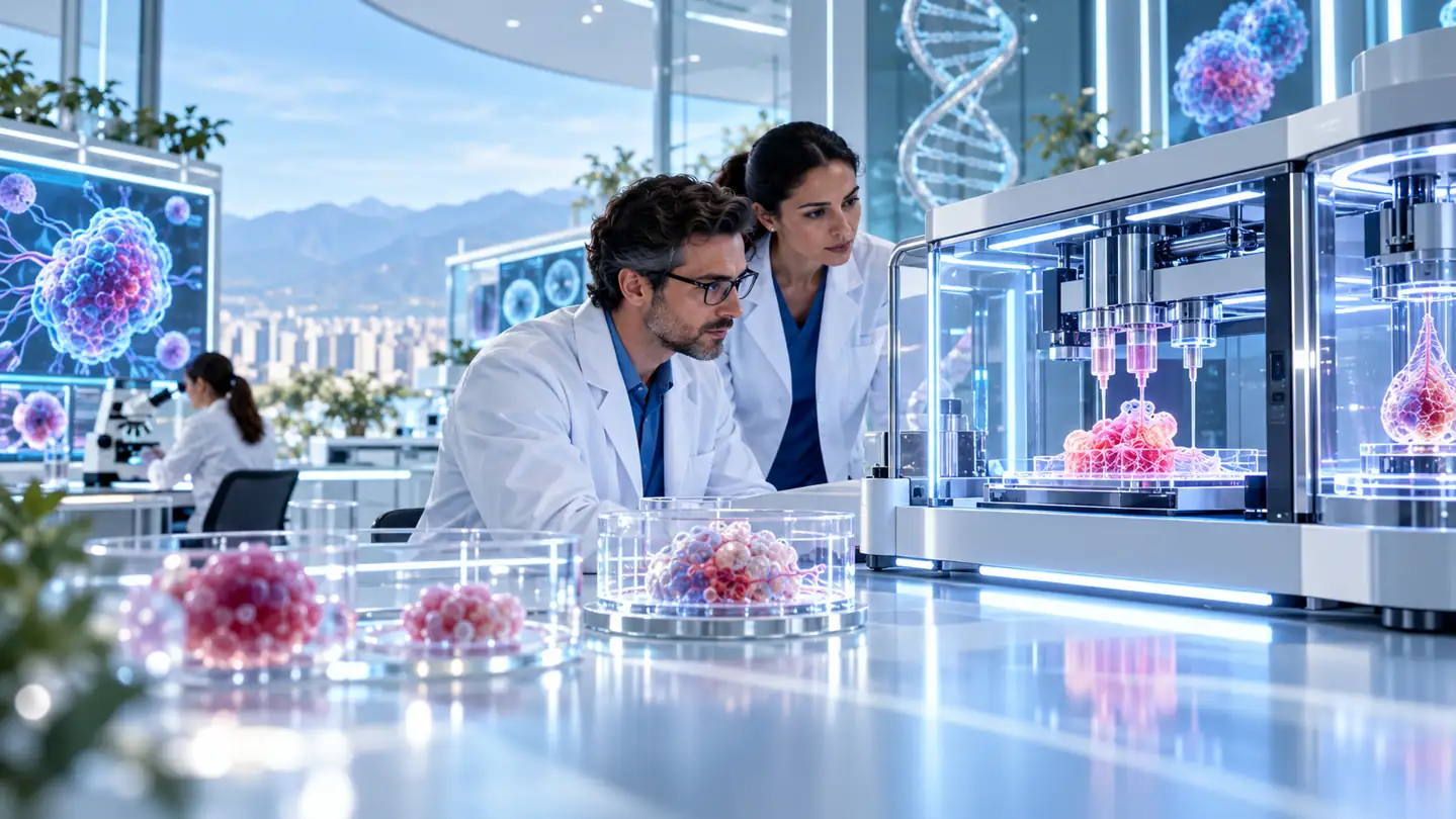 Investigadores observando un sistema de bioimpresión de tejidos
